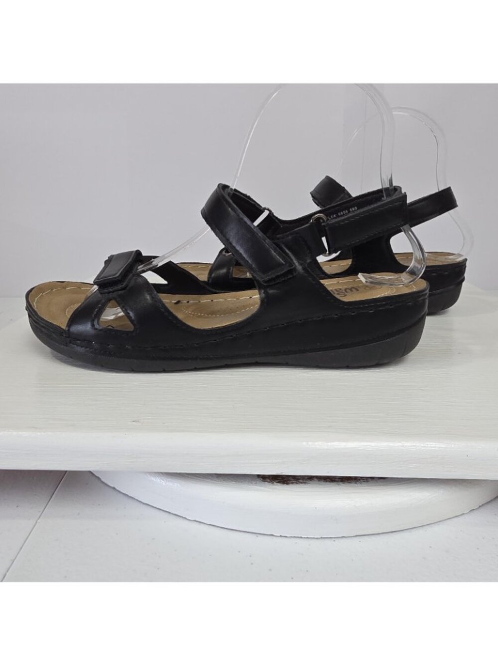 Soft Walker Sandals Womens Size 7.5 Black Slingback Wedge Comfort Shoes - Picture 4 of 12